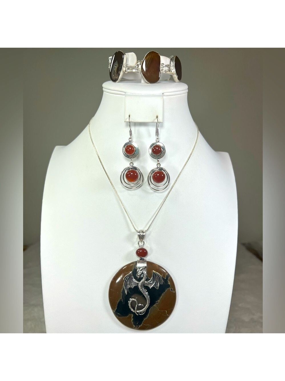 Septarian 925 Dragon Circular Gemstone XL Pendant & Bracelet ONLY